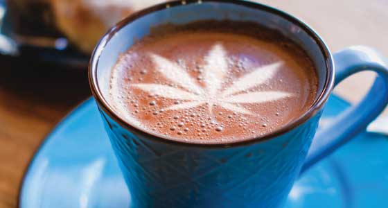 Latte with cannabis leaf foam.